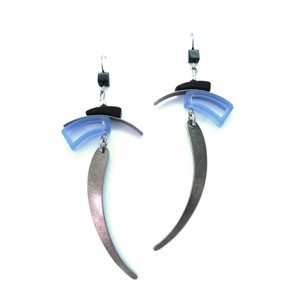 Long Black and Blue Acrylic Dangle Earrings